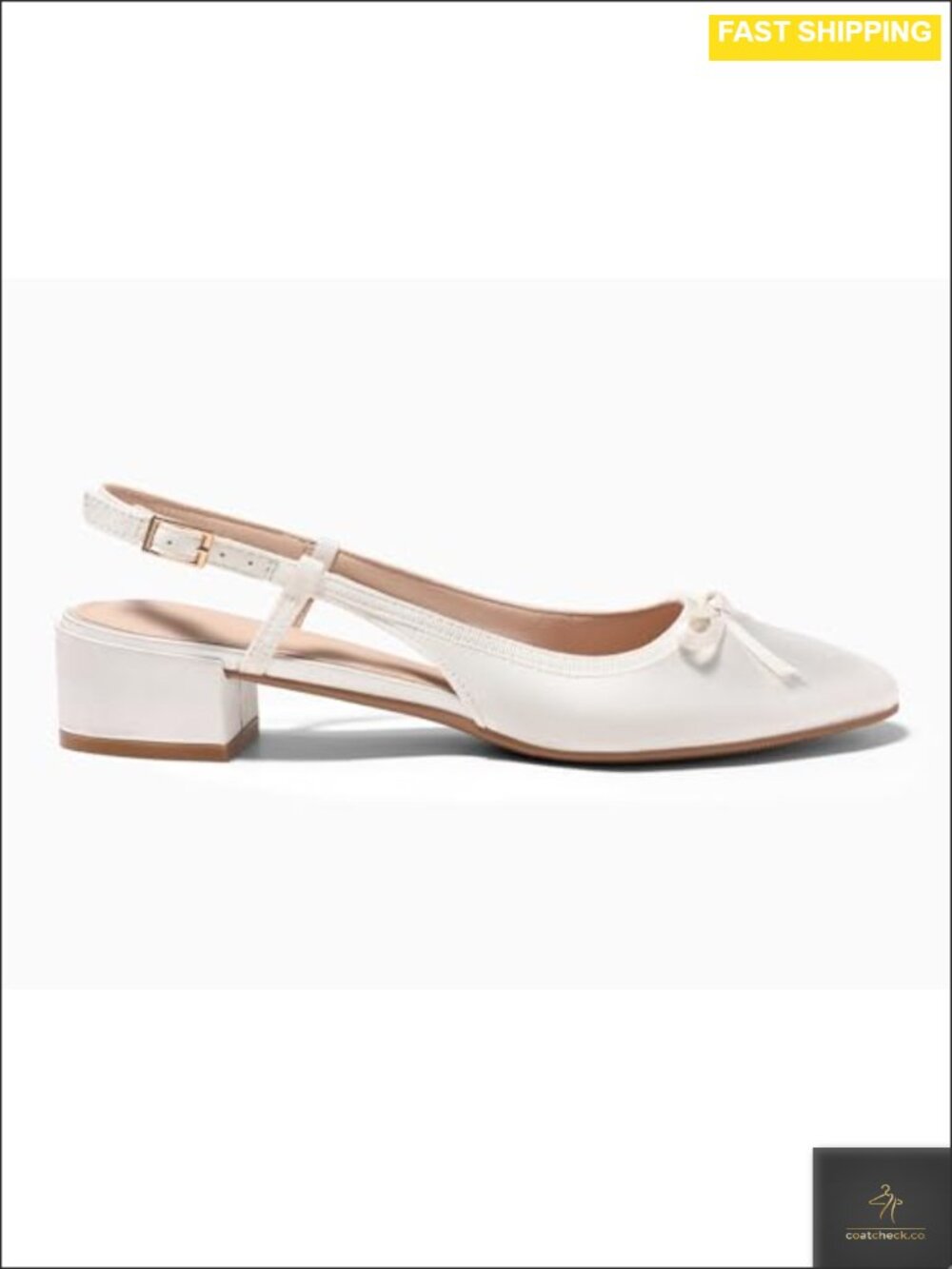 Womens Chunky Low Heel Slingback Ballet Bow Pumps Closed Toe Dress Shoes - Picture 3 of 6